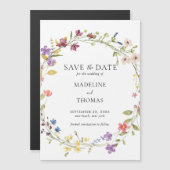 水彩リースフローラ結婚式の日付を保存 マグネット招待状 (正面/裏面)