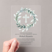 水彩リースブルークロスファースト聖餐式 アクリル招待状 (インサイチュ (ポータブル))