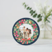 水彩リースブルーフォトクリスマス シーズンカード (スタンド正面)