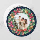 水彩リースブルーフォトクリスマス シーズンカード (正面/裏面)