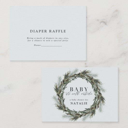 水彩リースベビーシャワーおむつラッフル ノートカード (正面/裏面)