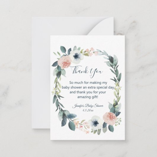 水彩リースベビースワ感謝していーバシーユー青 ノートカード (正面)