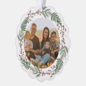 水彩リースホリーベリーと緑葉の オーナメントカード (左)