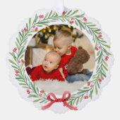 水彩リースホリーベリーと緑葉の オーナメントカード (正面)