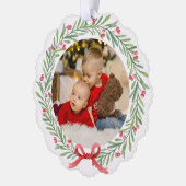 水彩リースホリーベリーと緑葉の オーナメントカード (左)