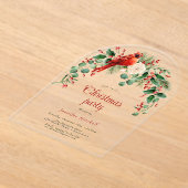 水彩リースホリーレッドグリーンクリスマスパーティー アクリル招待状 (レイダウン)