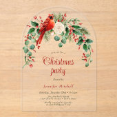 水彩リースホリーレッドグリーンクリスマスパーティー アクリル招待状 (正面)