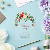 水彩リースホリーレッドグリーンクリスマスパーティー アクリル招待状 (インサイチュ (ウェディング))