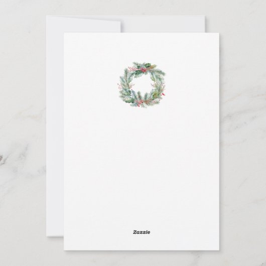 水彩リースメリークリスマスパーソナライズされた シーズンカード (裏面)