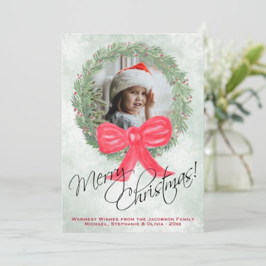 水彩リースメリークリスマスフォトフレーム シーズンカード (スタンド正面)