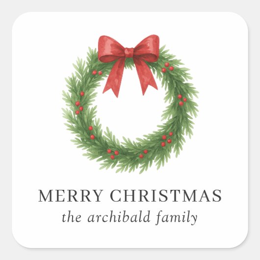 水彩リースモダンクリスマス スクエアシール (正面)