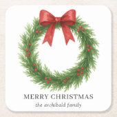 水彩リースモダンクリスマス スクエアペーパーコースター (正面)