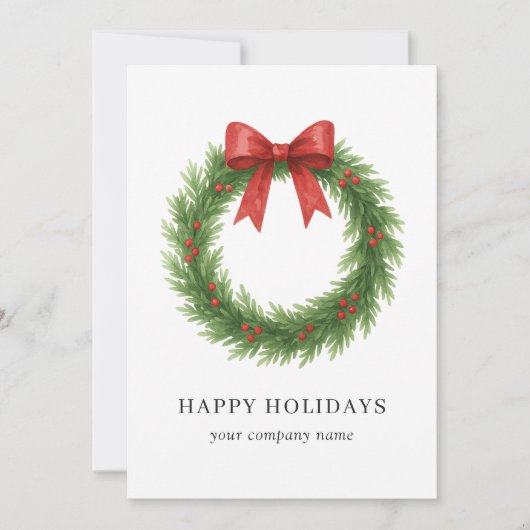 水彩リースモダンビジネスクリスマス シーズンカード (正面)