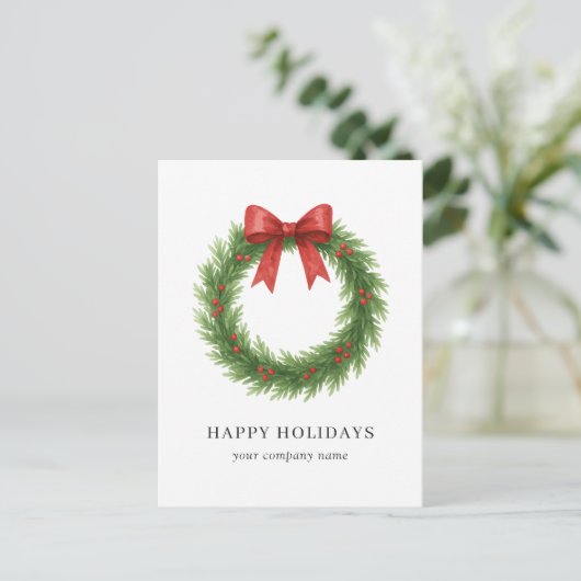 水彩リースモダンビジネスクリスマス シーズンポストカード (スタンド正面)