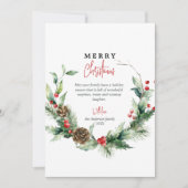 水彩リースレッドベリー写真クリスマス シーズンカード (正面)