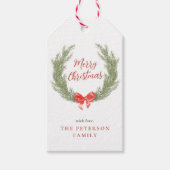 水彩リースレッドボウホリデーギフト ギフトタグ (正面)