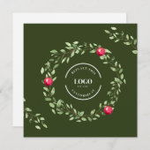 水彩リースレッドボールカスタムロゴホリデー シーズンカード (正面/裏面)