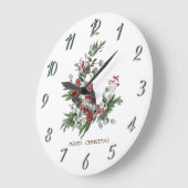 水彩リースレッド（鳥）ショウジョウコウカンチョウクリスマス   ラージ壁時計 (傾斜)
