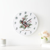 水彩リースレッド（鳥）ショウジョウコウカンチョウクリスマス   ラージ壁時計 (ホーム)