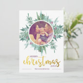水彩リース写真金ゴールドメリークリスマス シーズンカード (スタンド正面)