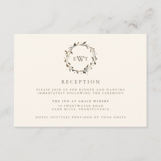 水彩リース披露宴カード | 小枝 エンクロージャーカード (正面)