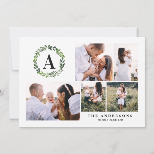 水彩リース数々の写真イニシャル シーズンカード (正面)