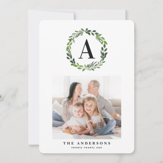 水彩リース数々の写真イニシャル シーズンカード (正面)