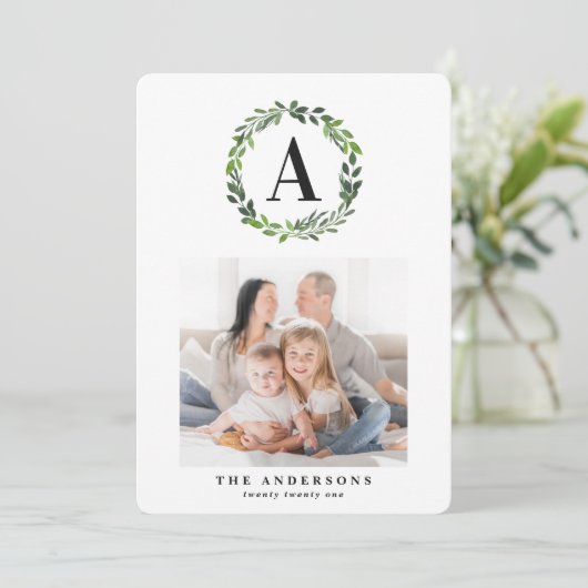 水彩リース数々の写真イニシャル シーズンカード (スタンド正面)