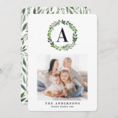 水彩リース数々の写真イニシャル シーズンカード (正面/裏面)