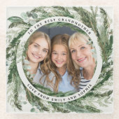 水彩リース植物写真エレガントギフト ガラスコースター (正面)