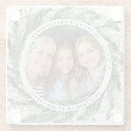水彩リース植物写真エレガントギフト ガラスコースター (裏面)
