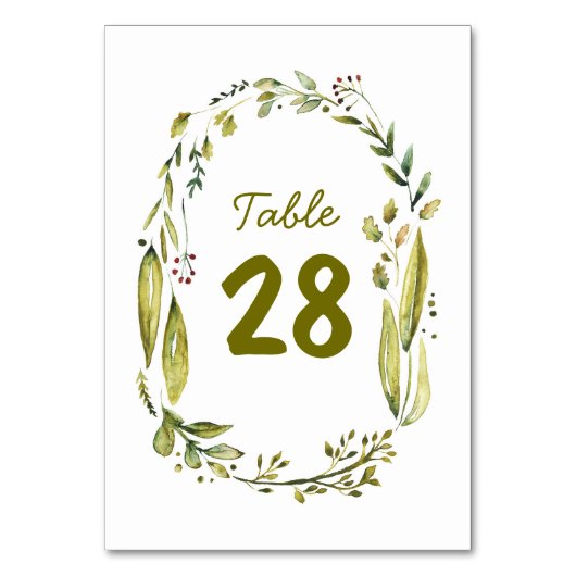 水彩リース素朴の結婚テーブル番号 テーブルナンバー (正面)
