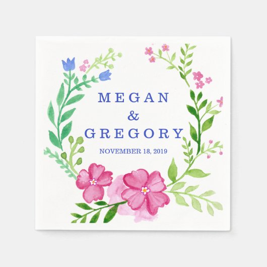 水彩リース結婚ズ スタンダードカクテルナプキン (正面)
