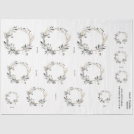 水彩リース緑の葉と果実 薄葉紙
