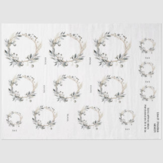 水彩リース緑の葉と果実 薄葉紙