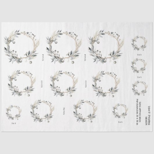 水彩リース緑の葉と果実 薄葉紙 (正面)