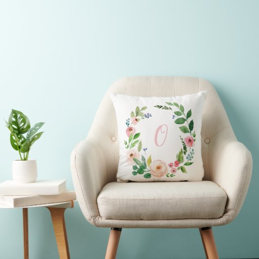 水彩リース赤面ピンクパーソナライズされた クッション (椅子)