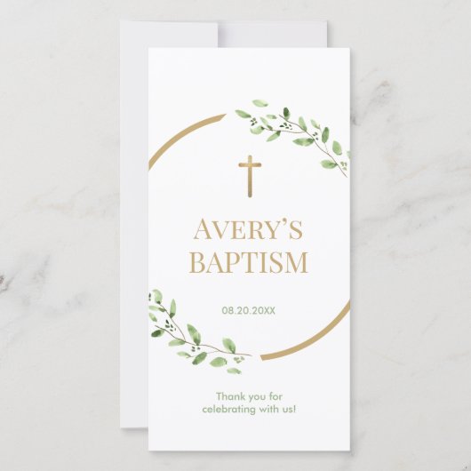 水彩リース金ゴールドクロスバプティスブックマーク サンキューカード (正面)