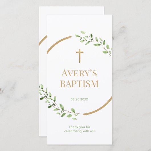 水彩リース金ゴールドクロスバプティスブックマーク サンキューカード (正面/裏面)