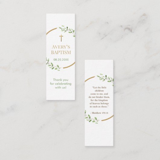 水彩リース金ゴールドクロスバプティスブックマーク スキニー名刺 (正面/裏面)