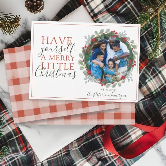 水彩リース1フォトクリスマスホリデーカード シーズンカード