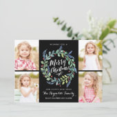 水彩リース4フォトクリスマスブラック シーズンカード (スタンド正面)