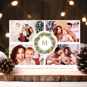 水彩リース4フォトコラージモノグラムストライプの シーズンカード