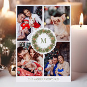 水彩リース4フォトコラージモノグラムファミリー シーズンカード