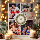 水彩リース4フォトコラージモノグラムファミリー シーズンカード