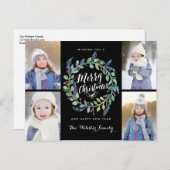 水彩リース4 Photo Christmas Black シーズンポストカード (正面/裏面)