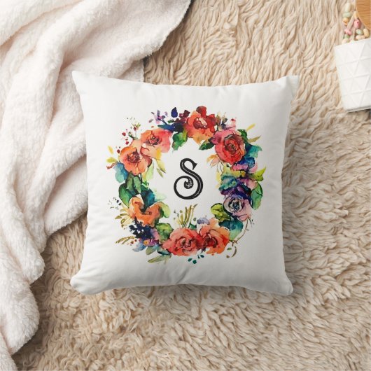 水彩リース クッション (ブランケット)