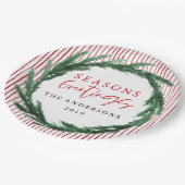 水彩リース+ストライプクリスマス ペーパープレート (アングル)
