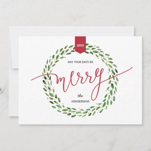 水彩リース | モダン休日の写真なし シーズンカード (正面)