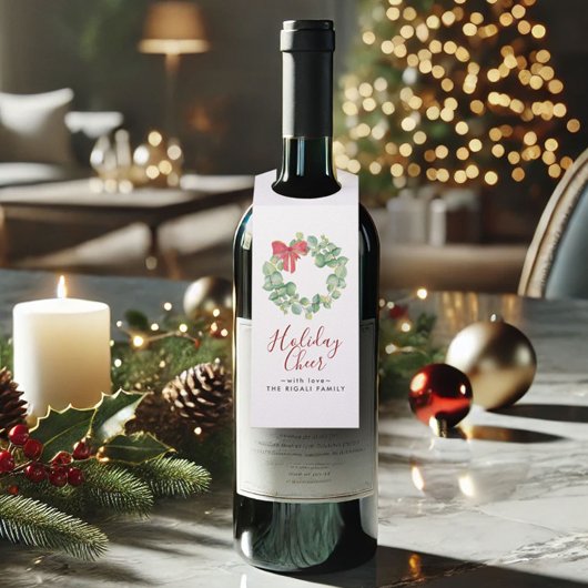 水彩リース&レッドボウ ボトルネックタグ